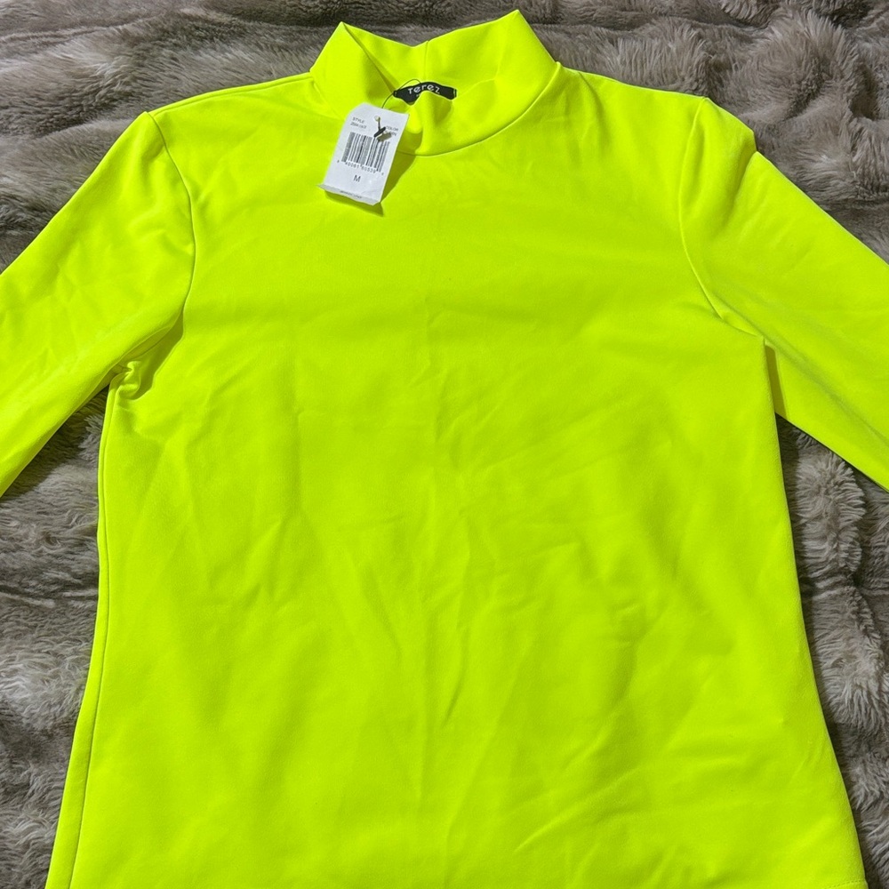Terez Neon Yellow Mock Neck Long Sleeve Top